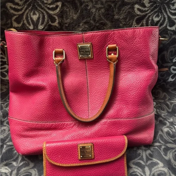 Dooney & Bourke Pink and Brown Leather Tote - Picture 1 of 9